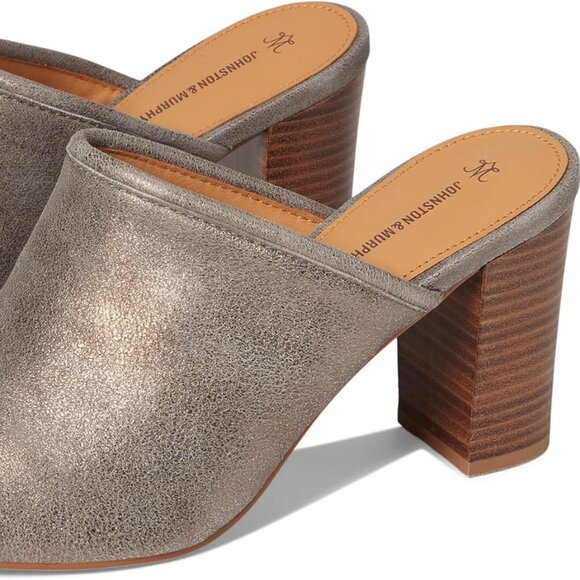 NEW JOHNSTON AND MURPHY Leather Charlotte Heeled Mules Gold Metallic 269tn - Picture 7 of 7